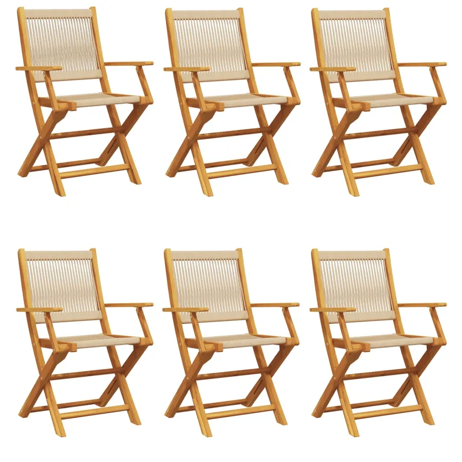 Chaises de jardin pliantes lot de 6 beige bois d'acacia massif - 2