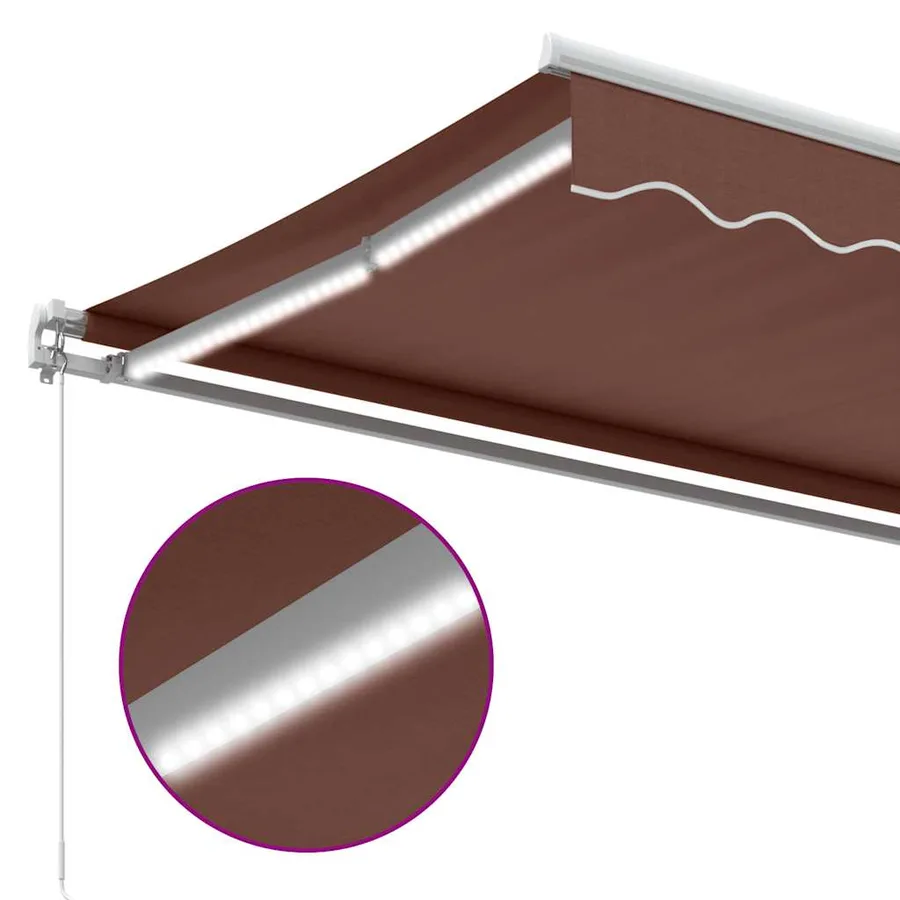 Auvent manuel rétractable avec LED marron 350x250 cm - 7
