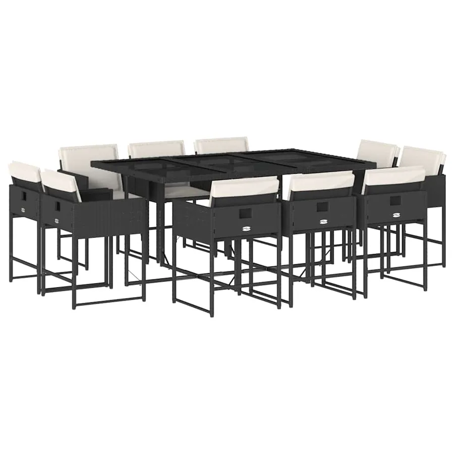 Ensemble à manger de jardin 11 pcs coussins noir résine tressée - 2