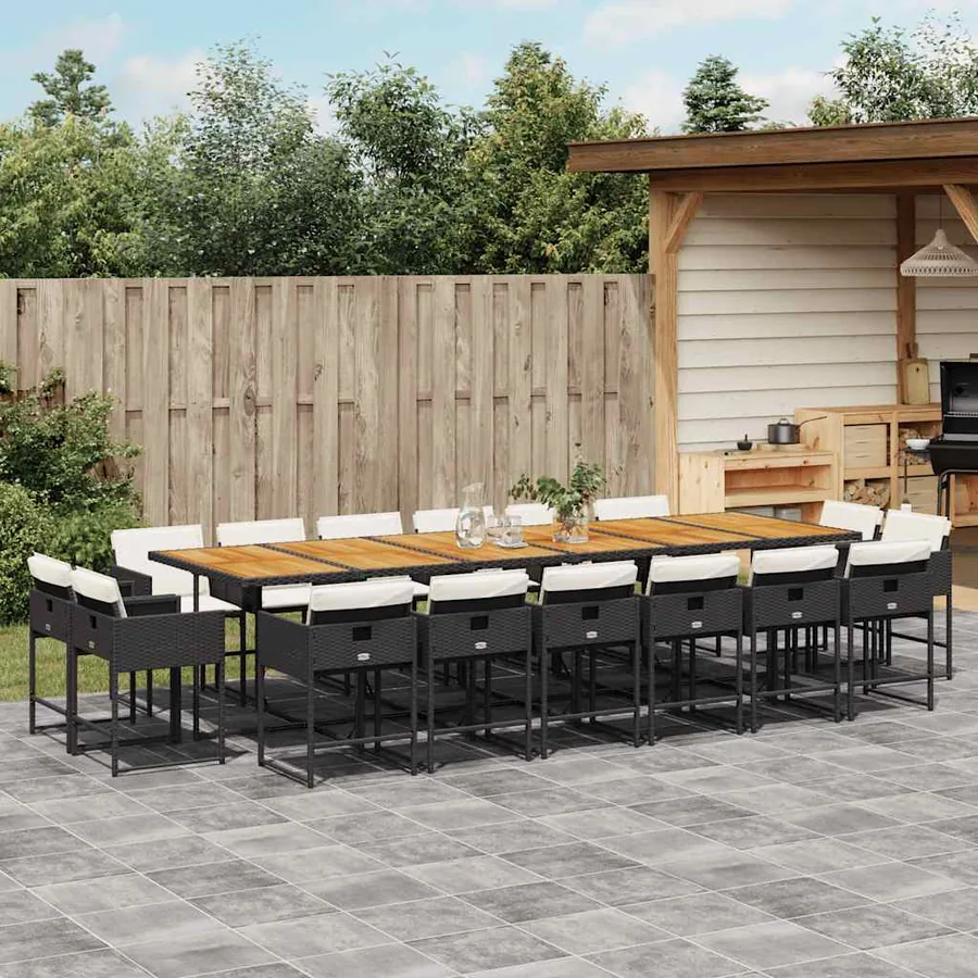 Ensemble à manger de jardin 17 pcs coussins noir résine tressée