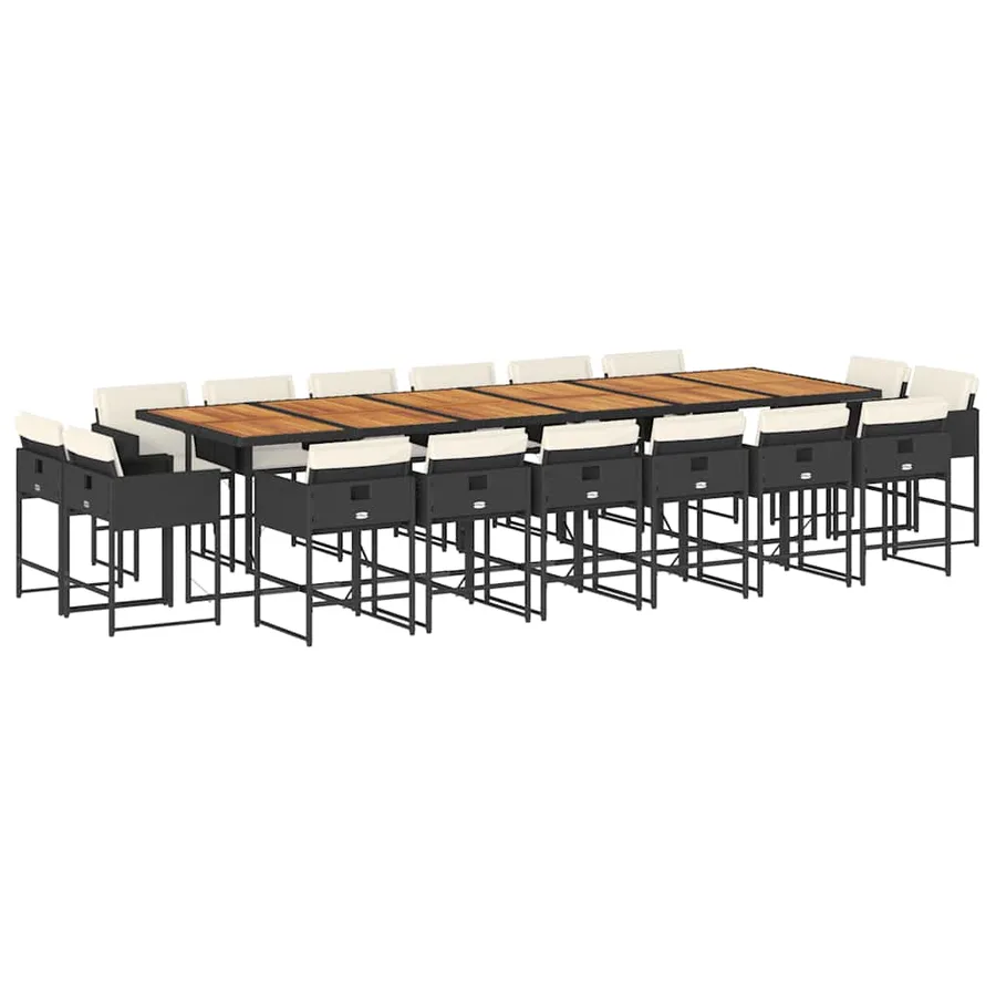 Ensemble à manger de jardin 17 pcs coussins noir résine tressée - 2