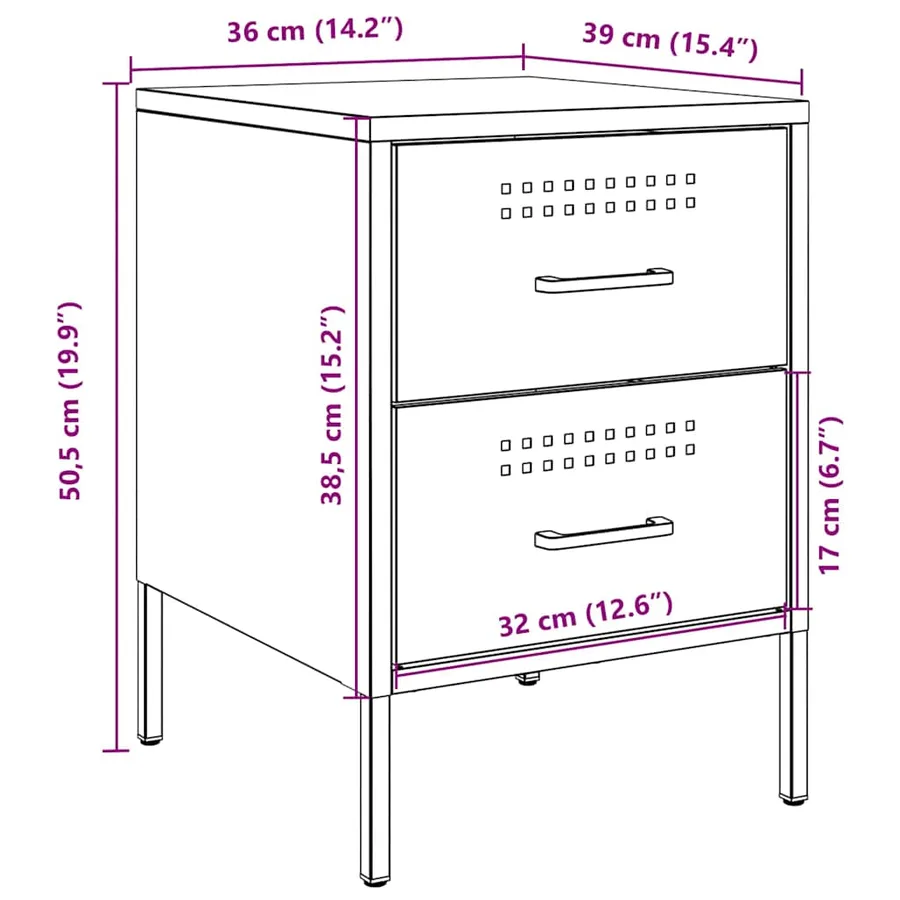 Table de chevet rose 36x39x50,5 cm acier - 13