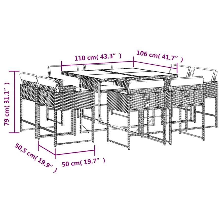 Ensemble à manger de jardin et coussins 9 pcs beige Poly rotin - 8