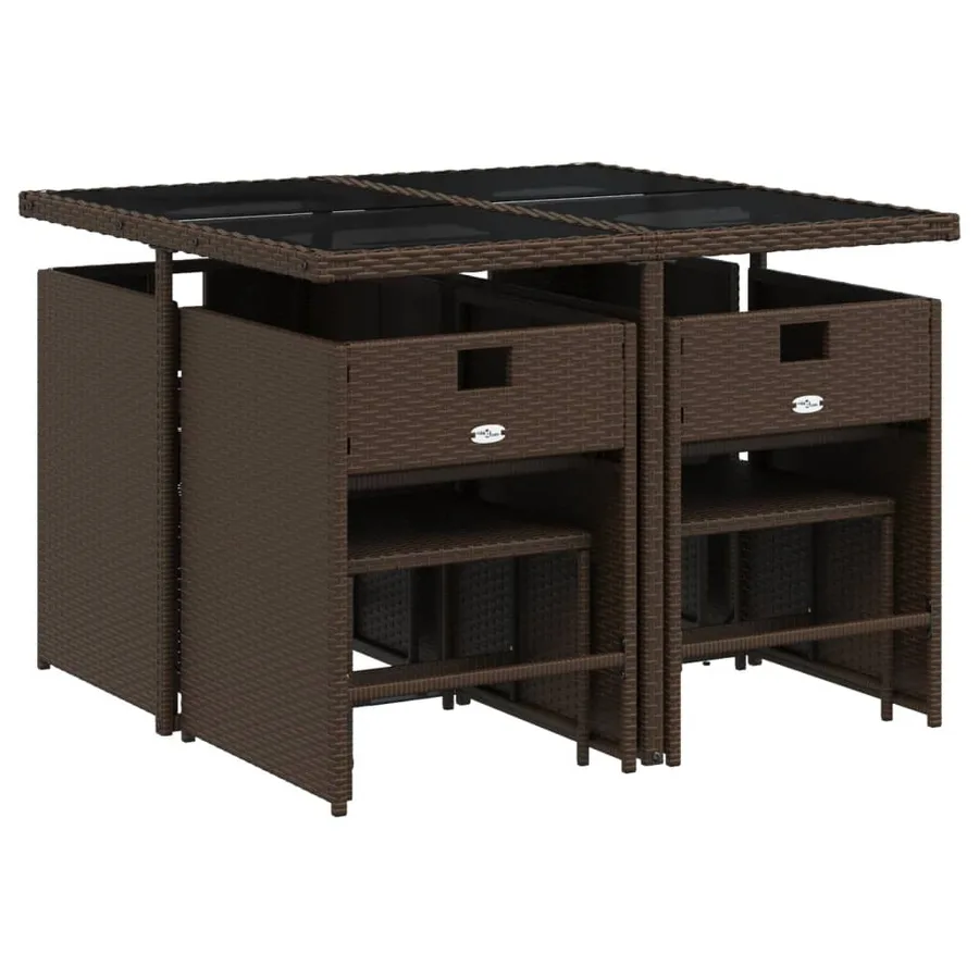 Ensemble à manger de jardin et coussins 9 pcs marron poly rotin - 3