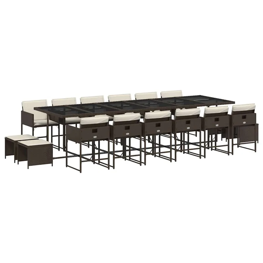 Ensemble à manger de jardin et coussins 17 pcs marron rotin - 2