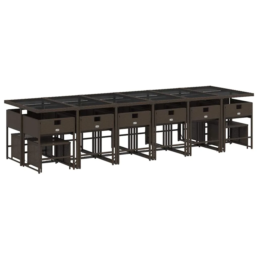 Ensemble à manger de jardin et coussins 17 pcs marron rotin - 4