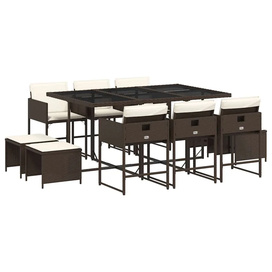 Ensemble à manger de jardin et coussins 11 pcs marron rotin - 2