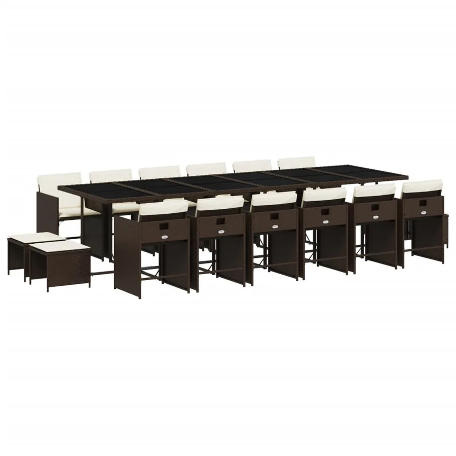 Ensemble à manger de jardin et coussins 17 pcs marron rotin - 2