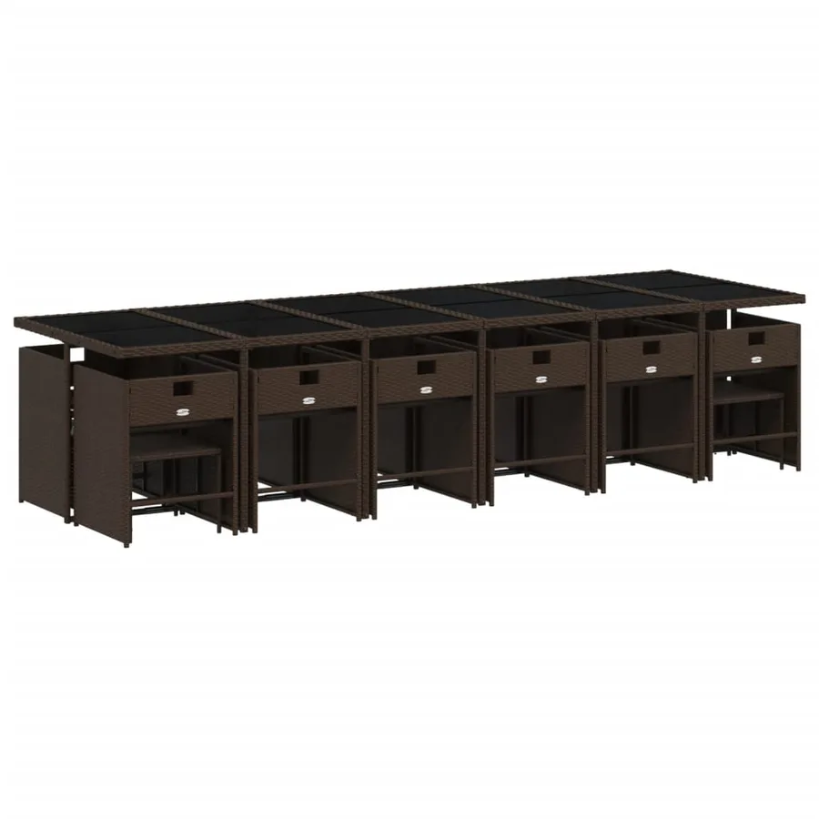 Ensemble à manger de jardin et coussins 17 pcs marron rotin - 5