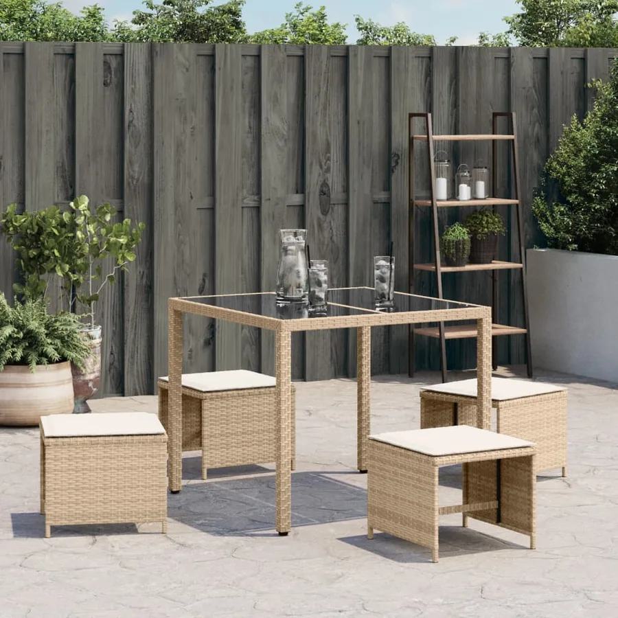 Tabourets de jardin avec coussins lot de 4 beige résine tressée - 4