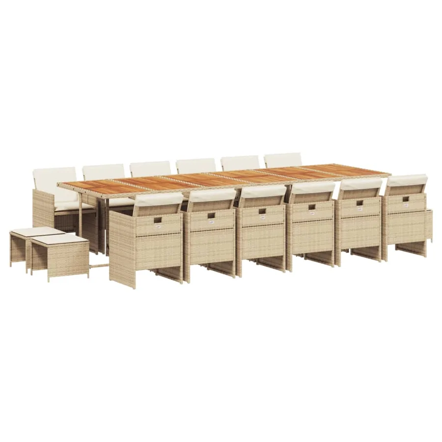 Ensemble à manger de jardin et coussins 17 pcs beige - 2