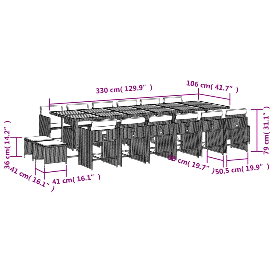 Ensemble à manger de jardin et coussins 17 pcs beige - 11