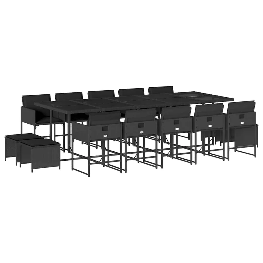 Ensemble à manger de jardin 15 pcs coussins noir résine tressée - 2