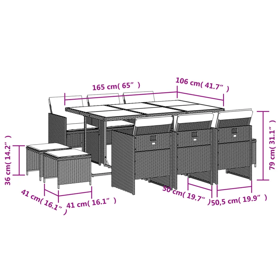 Ensemble à manger de jardin et coussins 11 pcs mélange beige - 11