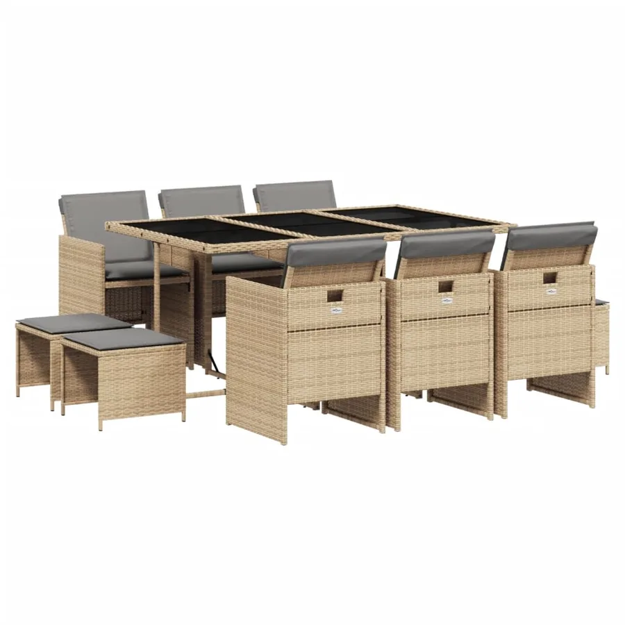 Ensemble à manger de jardin et coussins 11 pcs mélange beige - 2