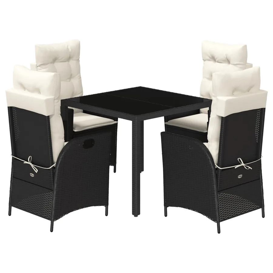 Ensemble à manger de jardin coussins 5pcs Noir Résine tressée - 2