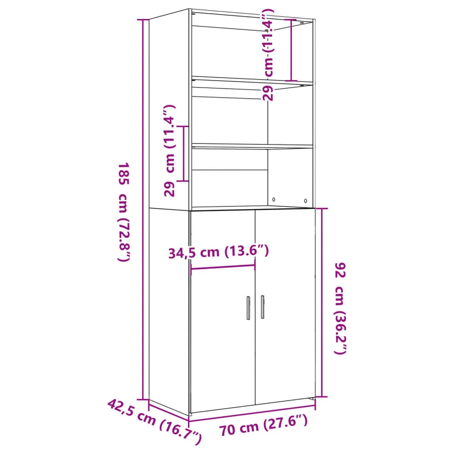 Buffet haut sonoma gris 70x42,5x185 cm bois d'ingénierie - 9