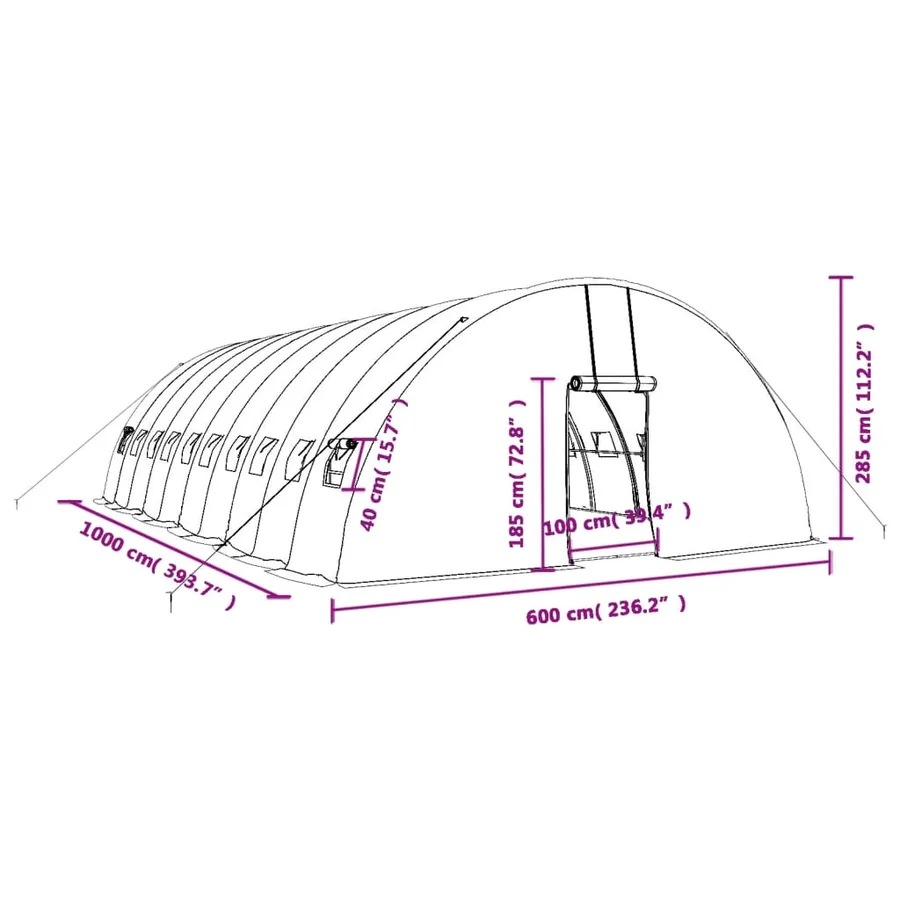 Serre avec cadre en acier blanc 60 m² 10x6x2,85 m - 12