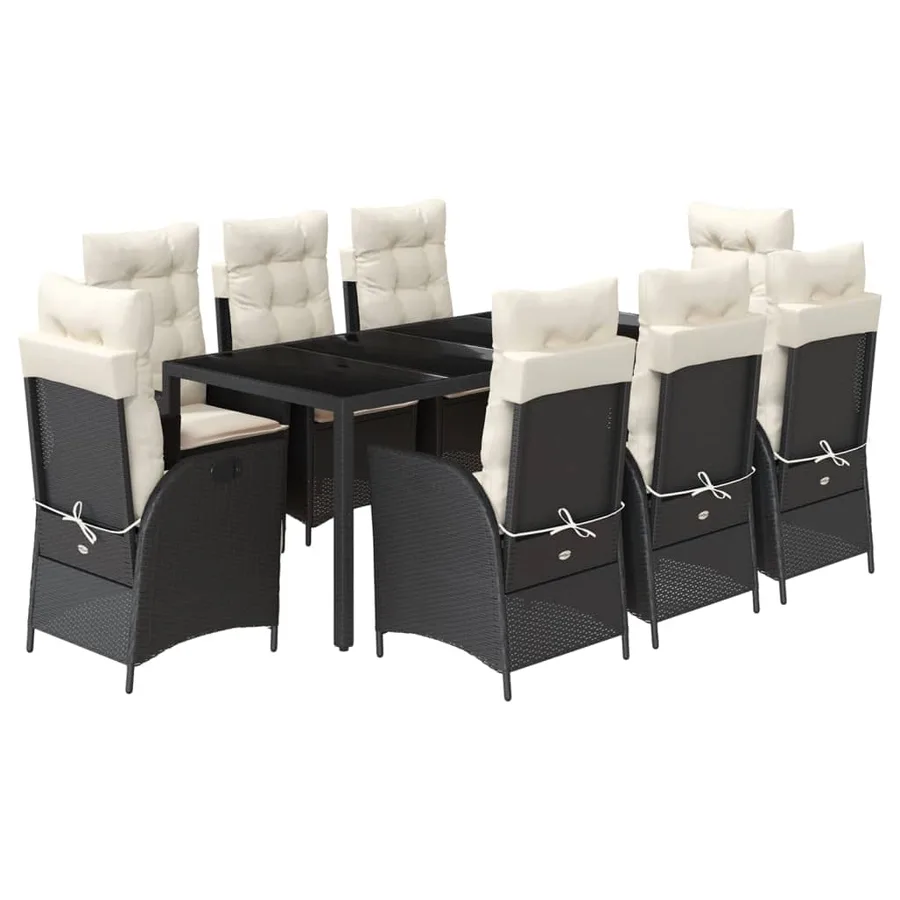 Ensemble à manger de jardin 9pcs coussins noir résine tressée - 2