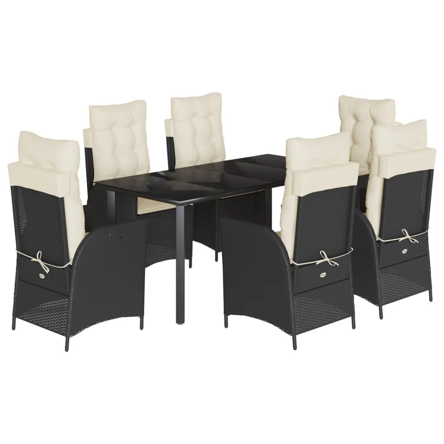Ensemble à manger de jardin coussins 7pcs Noir Résine tressée - 2