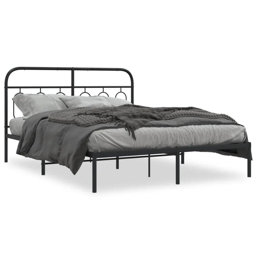 Cadre de lit métal sans matelas avec tête de lit noir 140x190cm - 2