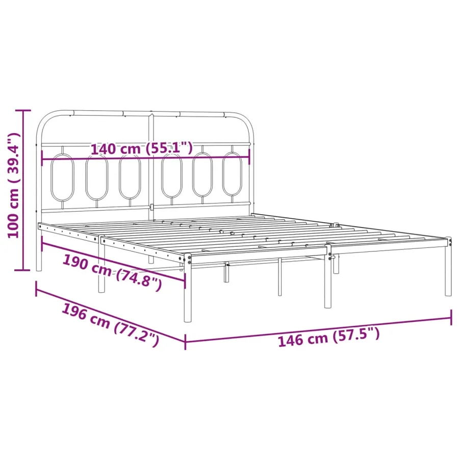 Cadre de lit métal sans matelas avec tête de lit noir 140x190cm - 8