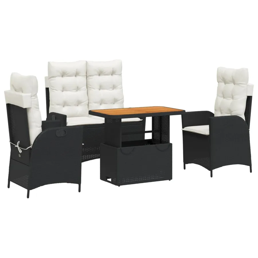 Ensemble à manger de jardin 4 pcs avec coussins noir - 2
