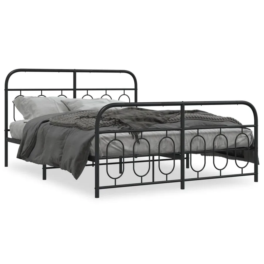 Cadre de lit métal sans matelas avec pied de lit noir 135x190cm - 2