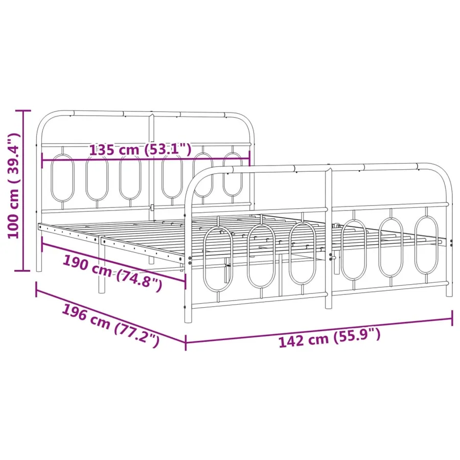 Cadre de lit métal sans matelas avec pied de lit noir 135x190cm - 8