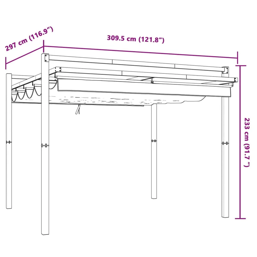 Tonnelle de jardin avec toit rétractable taupe 3x3 m aluminium - 9