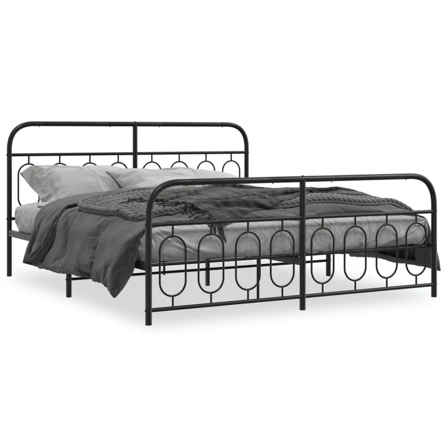 Cadre de lit métal sans matelas avec pied de lit noir 193x203cm - 2