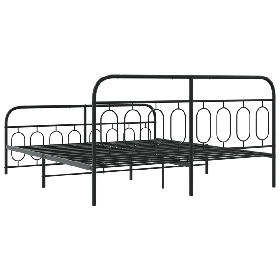 Cadre de lit métal sans matelas avec pied de lit noir 193x203cm - 6