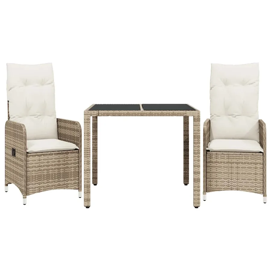 Ensemble de bistro de jardin 3 pcs coussins beige poly rotin - 2