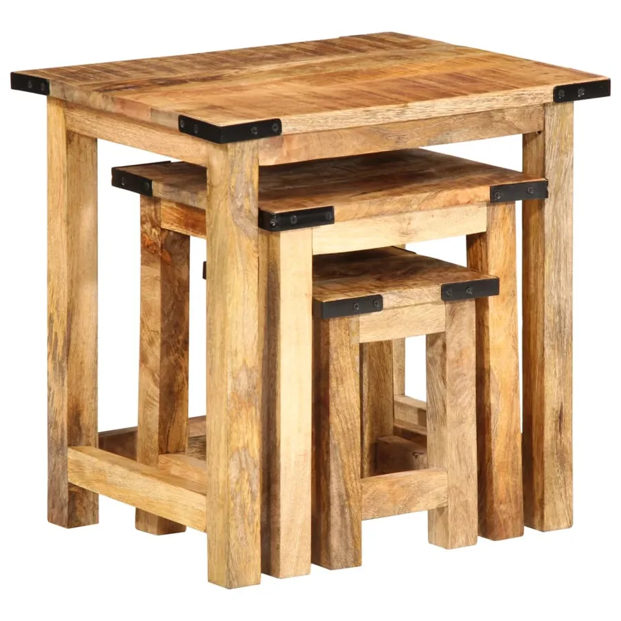 Tables d'appoint gigognes 3 pcs bois de manguier massif brut - 3