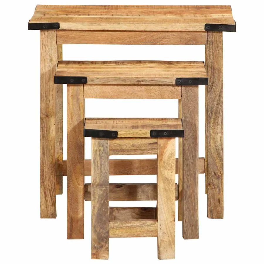 Tables d'appoint gigognes 3 pcs bois de manguier massif brut - 4