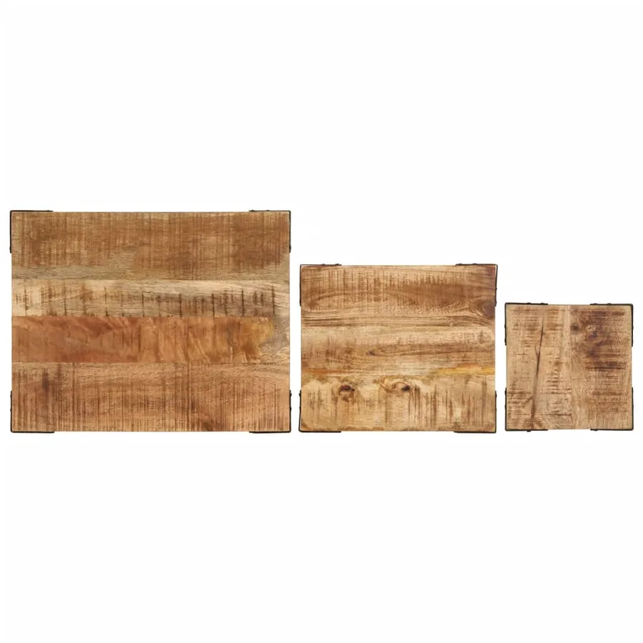 Tables d'appoint gigognes 3 pcs bois de manguier massif brut - 7