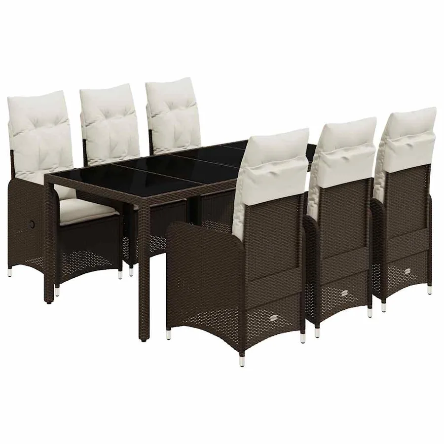 Ensemble de bistro de jardin 7 pcs coussins marron poly rotin - 2