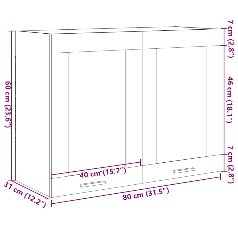 Vitrine suspendue "Lyon" Chêne Sonoma 80 x 31 x 60 cm Bois d'ingénierie - 11