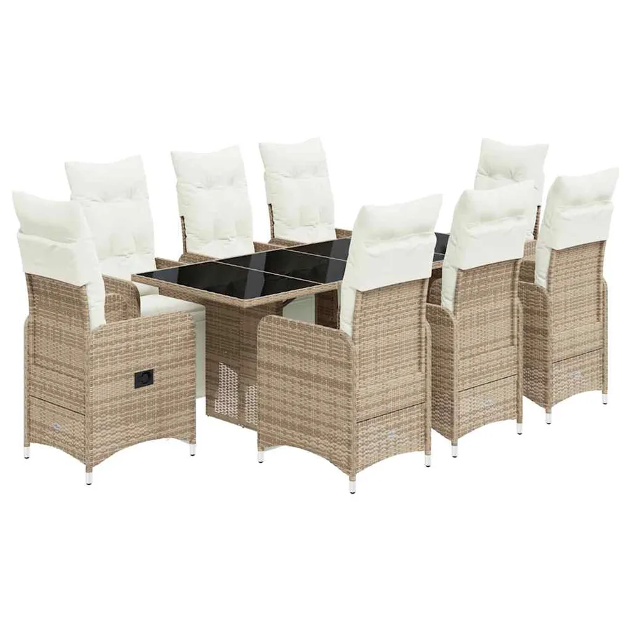Ensemble de bistro de jardin 9 pcs coussins marron poly rotin - 2