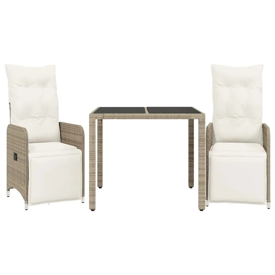 Ensemble de bistro de jardin 3 pcs coussins marron poly rotin - 2
