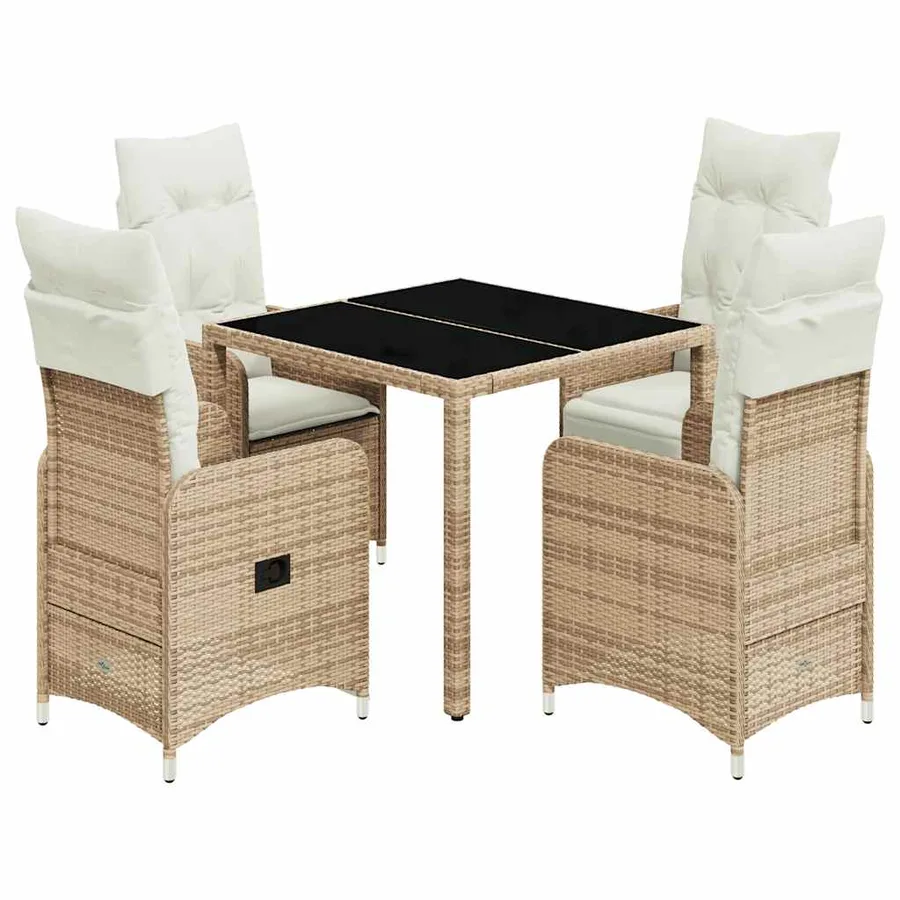 Ensemble de bistro de jardin 5 pcs coussins beige poly rotin - 2