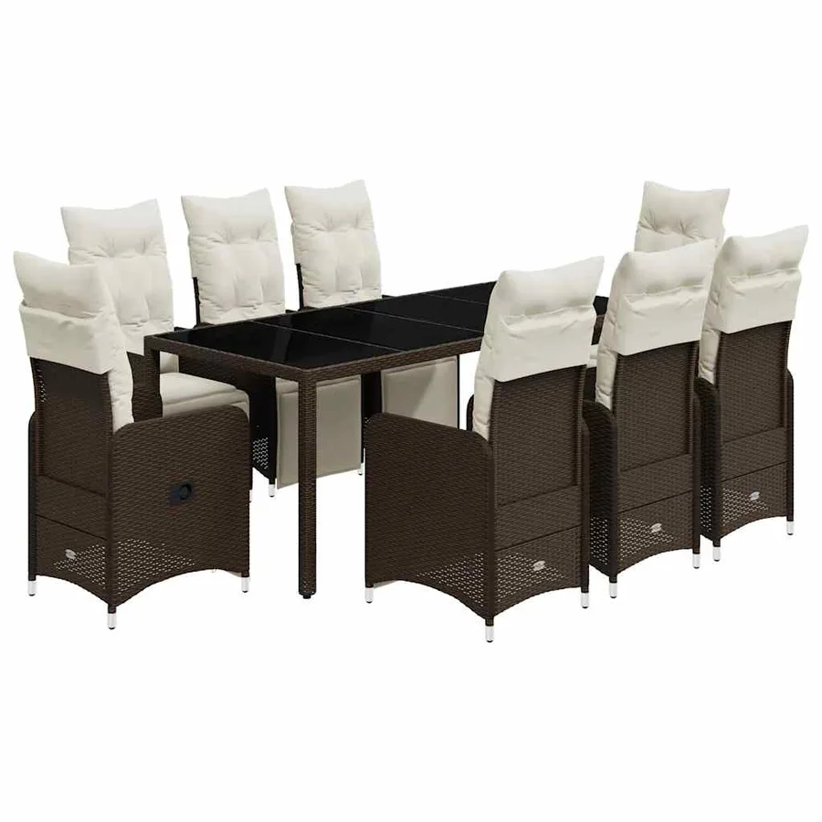 Ensemble de bistro de jardin 9 pcs coussins marron poly rotin - 2