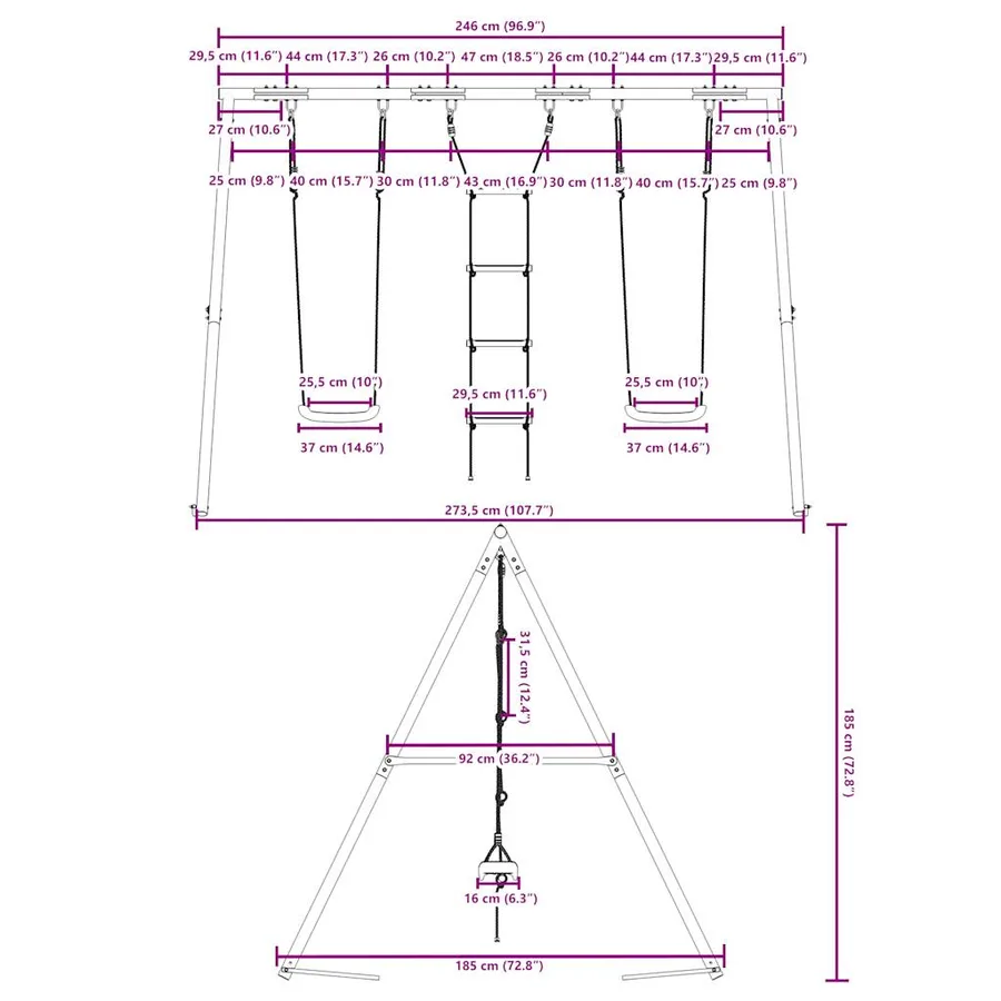 Ensemble de balançoire d'extérieur avec balançoires et échelle - 10