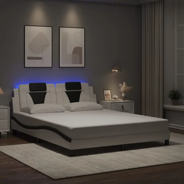 Cadre de lit Viana avec LED sans matelas blanc et noir 160x200 cm
