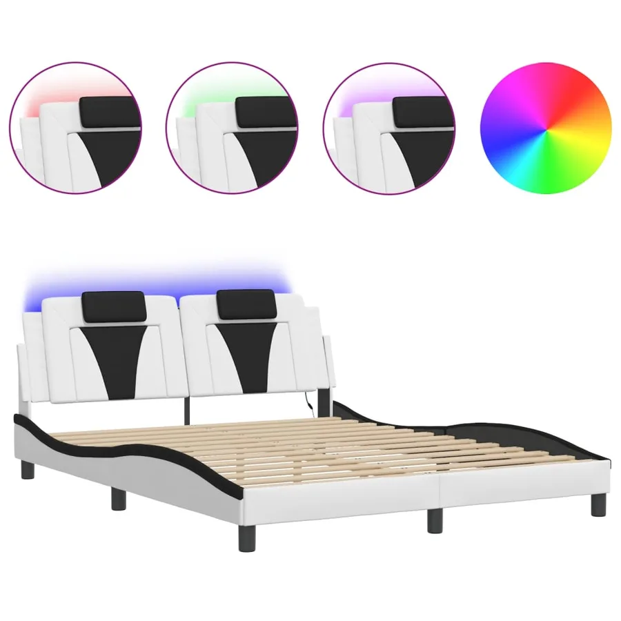 Cadre de lit Viana avec LED sans matelas blanc et noir 160x200 cm - 2