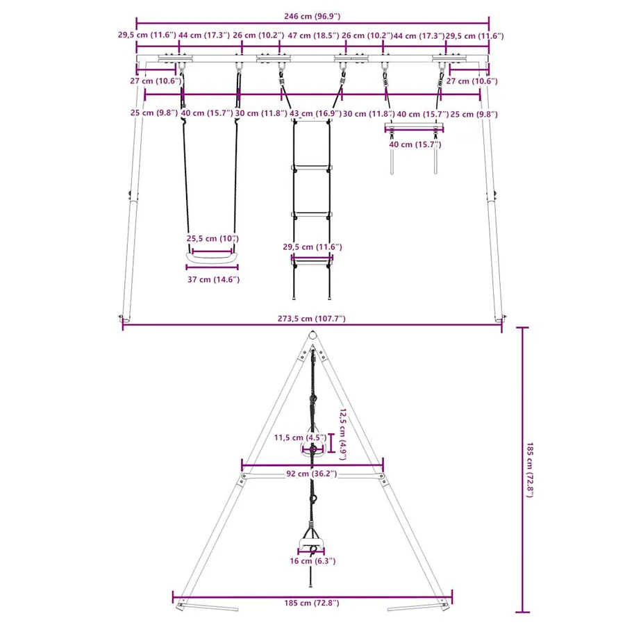 Jeu de balançoire extérieur avec balançoire trapèze et échelle - 10