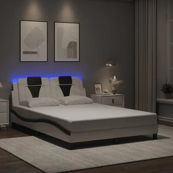Cadre de lit Viana avec LED sans matelas blanc et noir 140x190 cm
