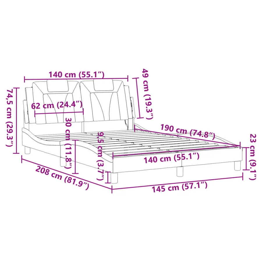 Cadre de lit Viana avec LED sans matelas blanc et noir 140x190 cm - 17