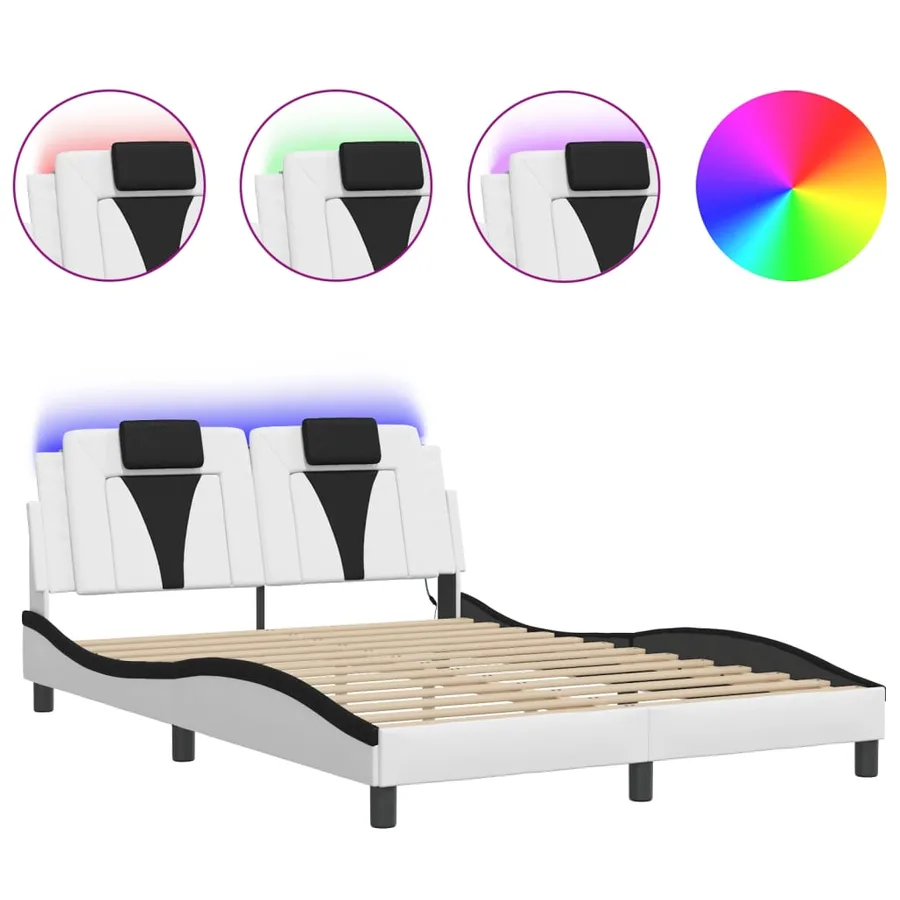 Cadre de lit Viana avec LED sans matelas blanc et noir 140x190 cm - 2