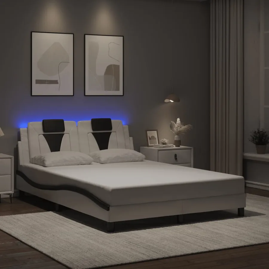 Cadre de lit Viana avec LED sans matelas blanc et noir 140x200 cm